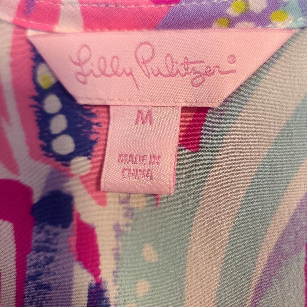 Lilly Pulitzer Graycee Oh My Guava Pink Multicolor 100% Silk Cami Top Size M - Picture 5 of 7